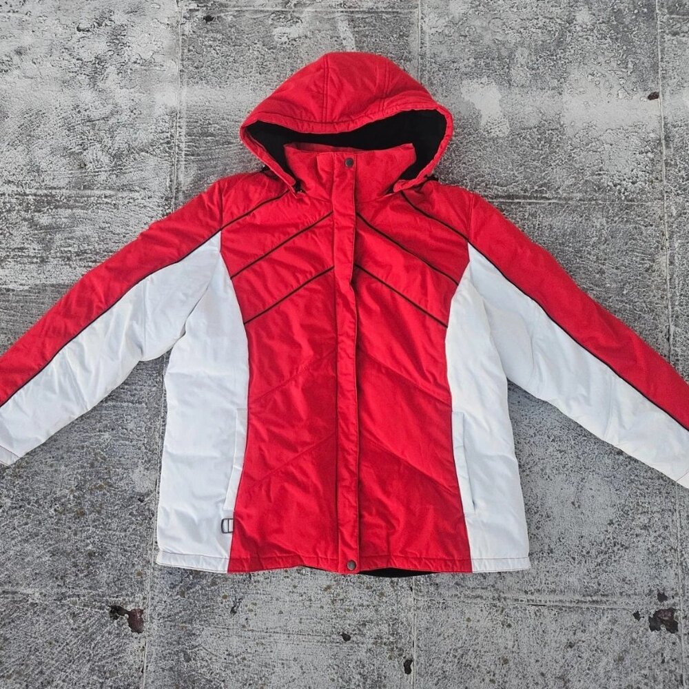Athletic Works Women Jacket Heavy Coat Red/White Hooded Winter Jacket Size 1X